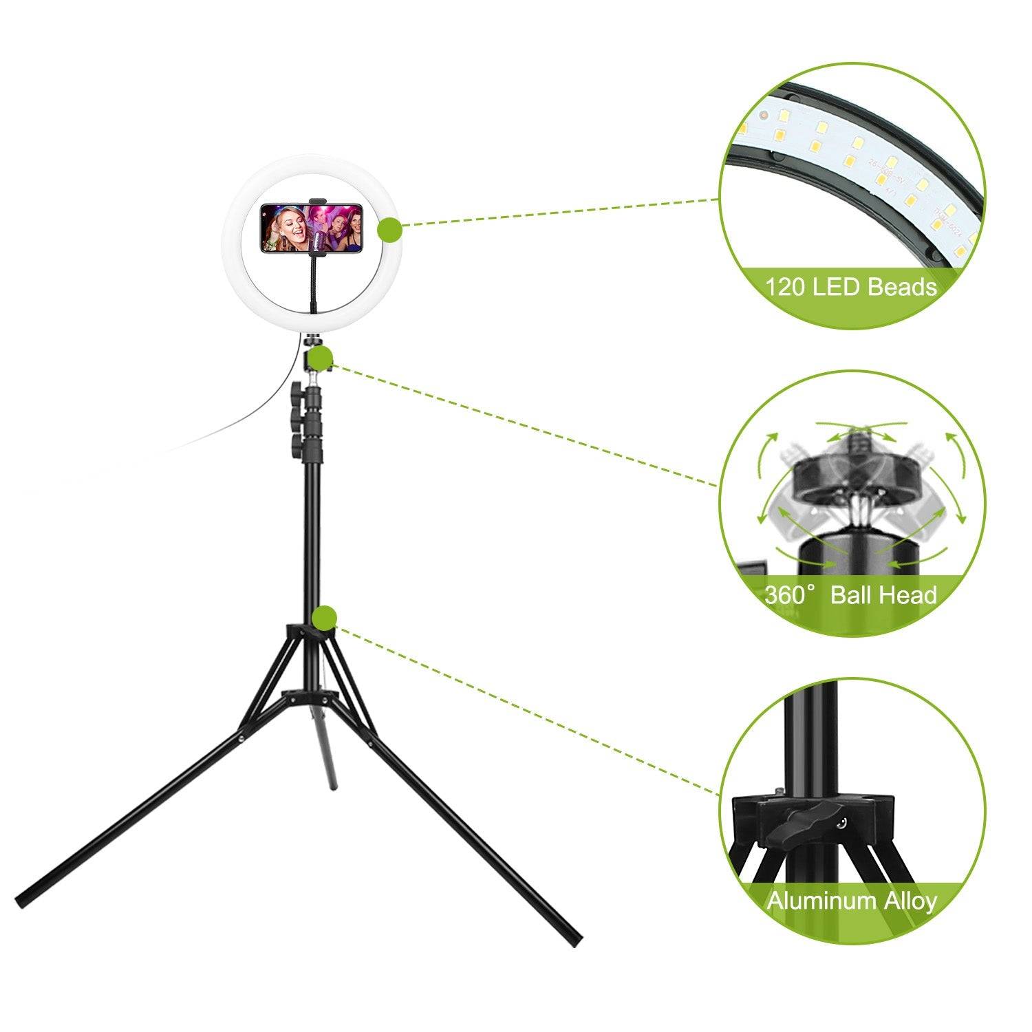 10in LED Ring Light with Tripod Stand and Phone Holder