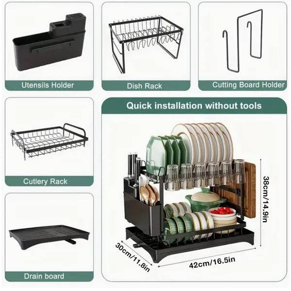 2 Tier Dish Drying Rack With Drainage And Storage
