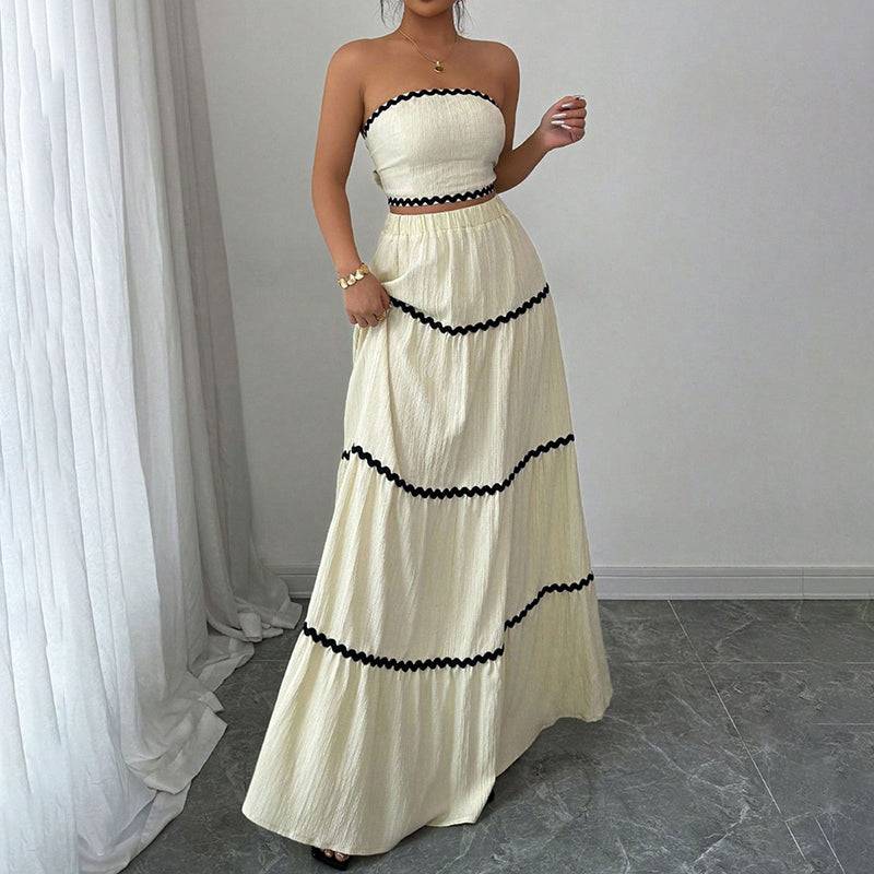Womens Summer Two Piece Set With Strapless Skirt