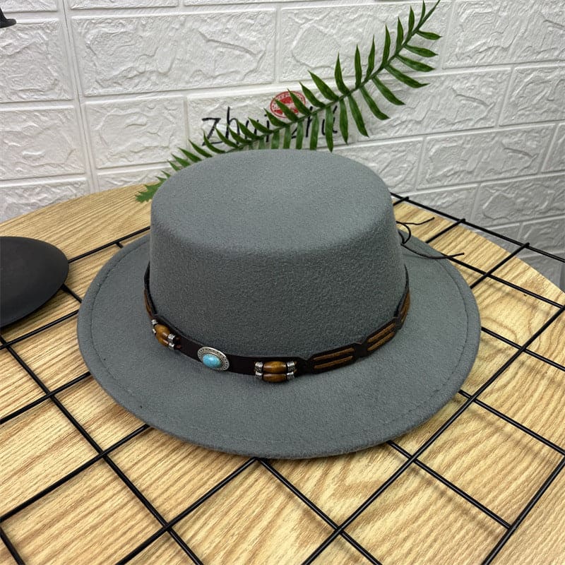 British Retro Woolen Wide Brim Flat Top Hat - PMMNAPOLES