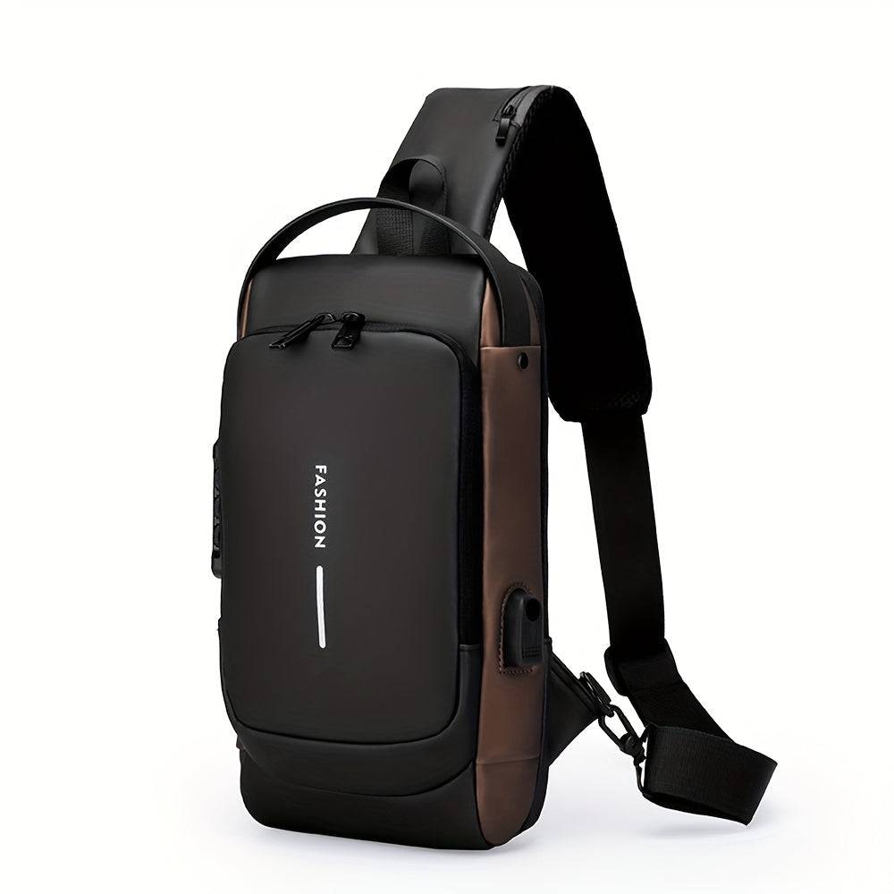 Men's anti-theft chest bag with password lock, crossbody design, multiple compartments, for commuting and travel