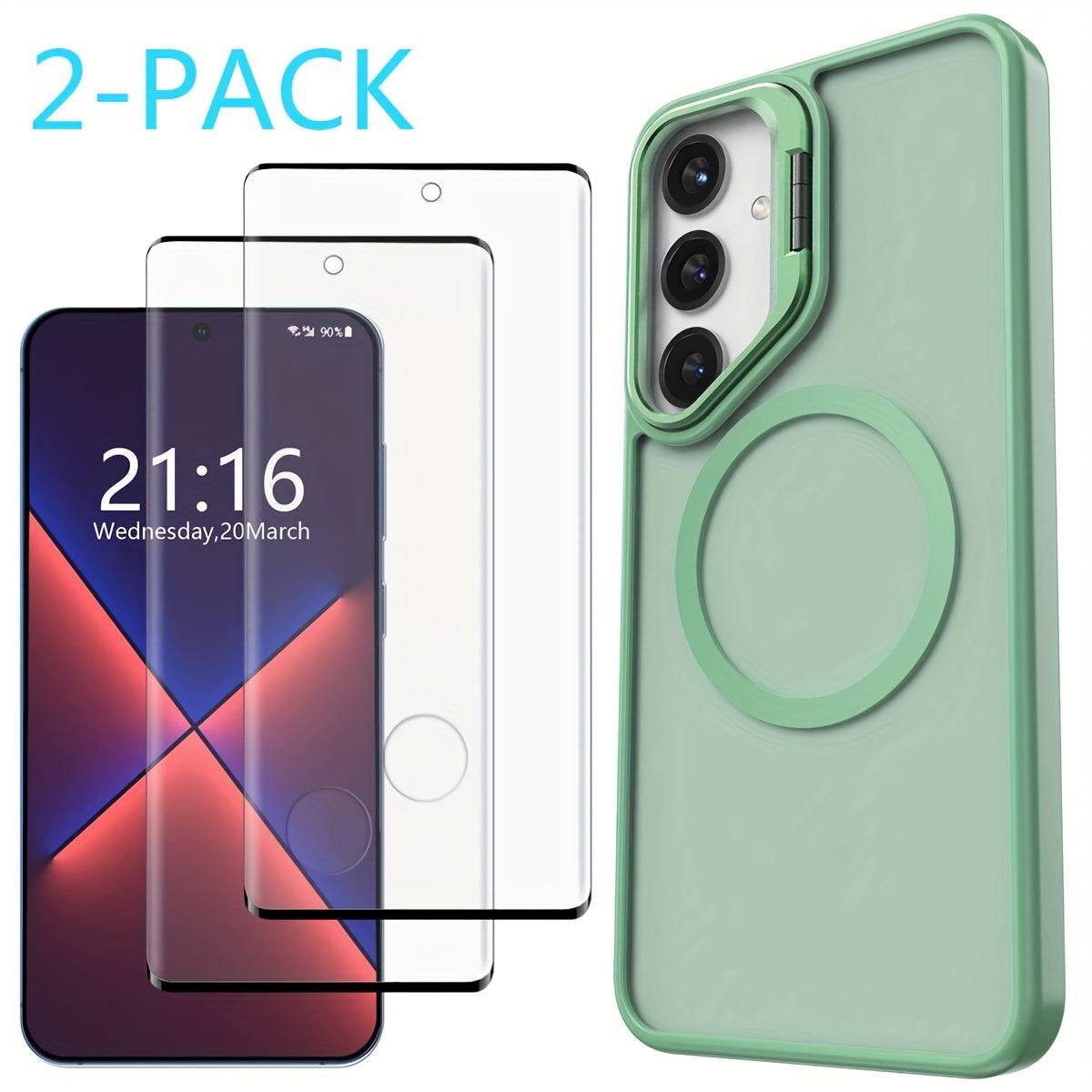 Magnetic Clear Case for Samsung Galaxy S24/S24+/S24 Ultra/FE, Shockproof Slim Bumper Cover with Kickstand and 2 Tempered Glass Protectors