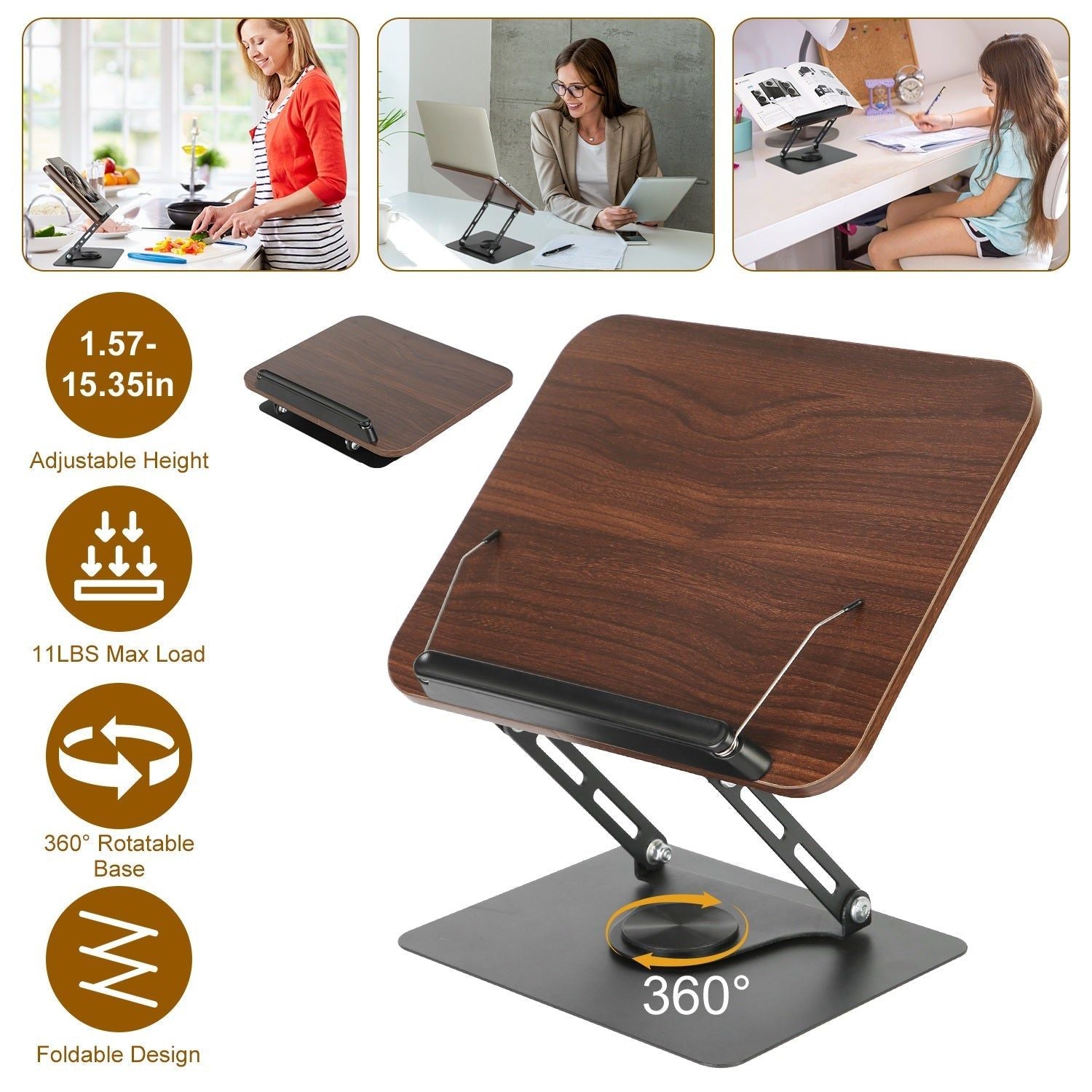 Adjustable Foldable Book Stand with Rotating Base Design