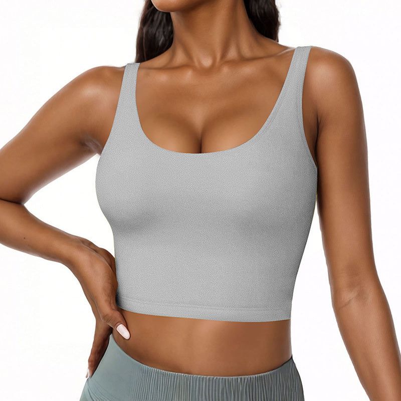 U Neck T Shirt Tank with Built In Bra and Soft Stretch Fit