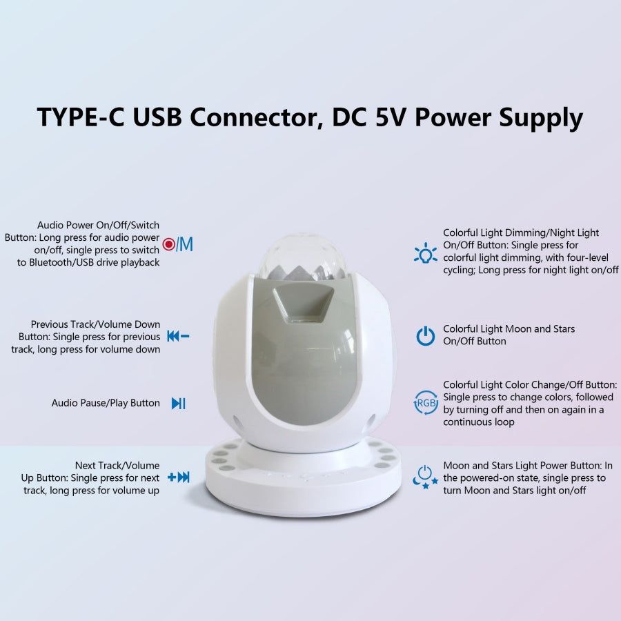 Starry Sky Projector Light With Bluetooth Speaker