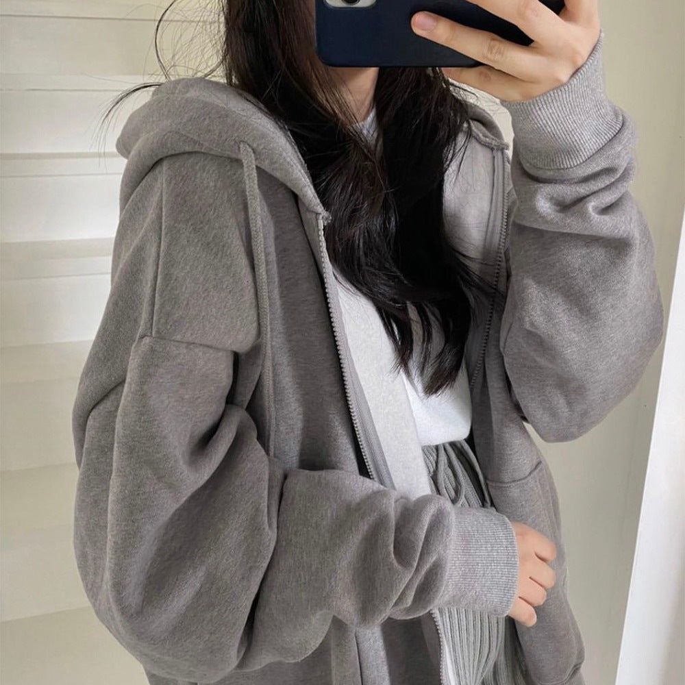 Womens Loose Fit Zip Up Hoodie with Long Sleeves