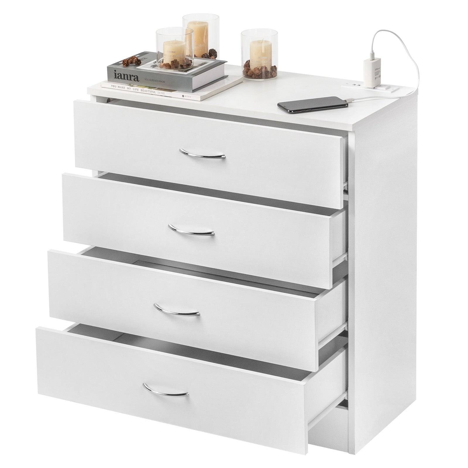 Bedside Table with 4 Drawers and USB Charging Ports