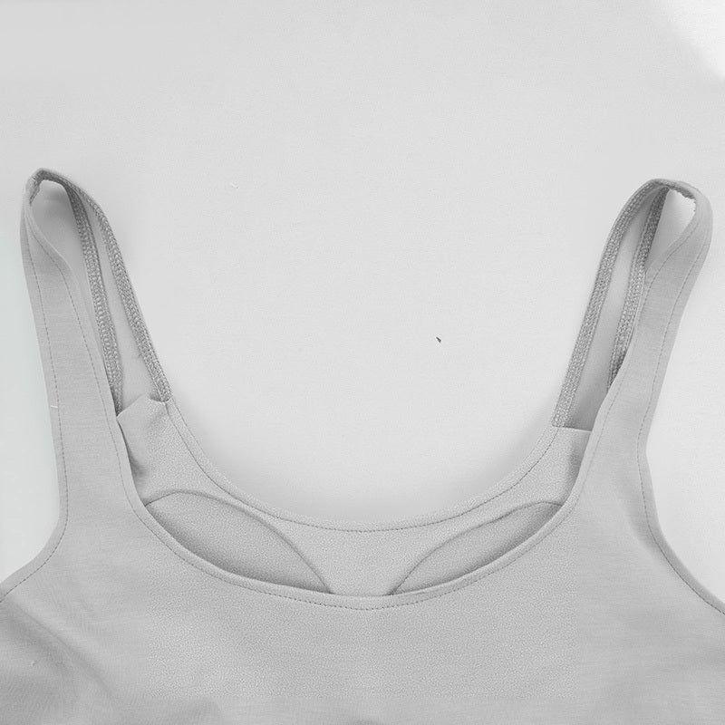 U Neck T Shirt Tank with Built In Bra and Soft Stretch Fit