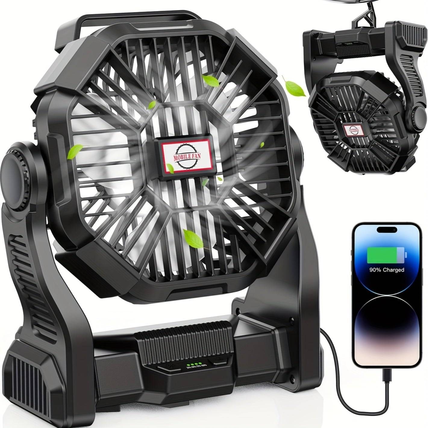 20,000mAh Portable Camping Fan with Dual Motors & Dual Blades – 60H Cooling, USB Rechargeable with LED Lanterns & Tent Hook