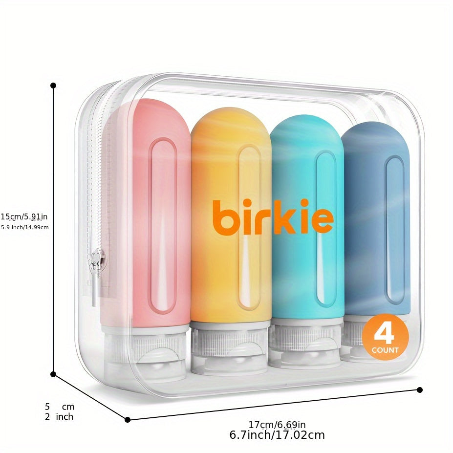 Silicone Travel Bottles Set 3oz (4-Pack), Refillable Leak-Proof Toiletry Containers for Shampoo, Conditioner and Liquids, TSA Approved