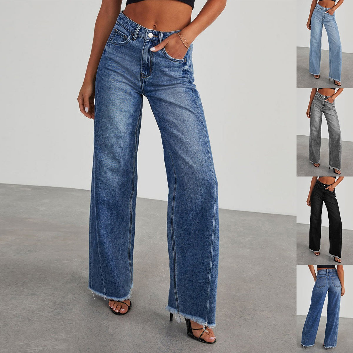 High Waist Straight Leg Jeans Slim Fit Denim Pants