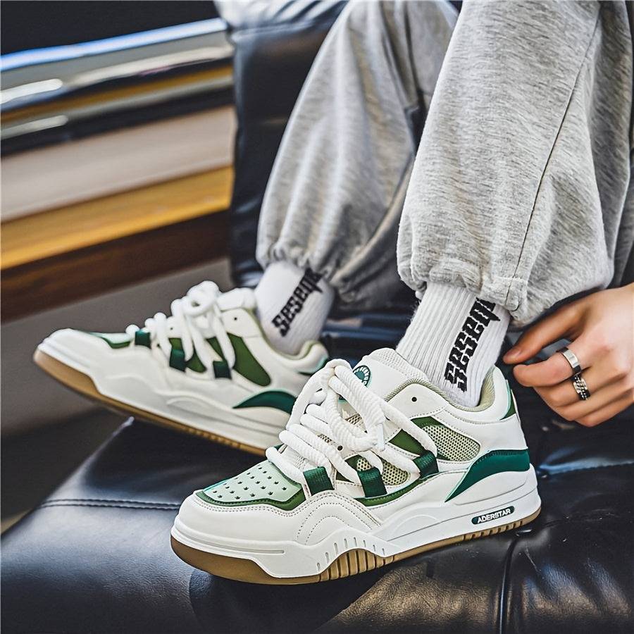 Men’s Chunky Thick-Soled Sneakers – Low-Top Lace-Up Casual Sports Shoes with Breathable Fabric Upper & Durable Rubber Sole for Daily Wear