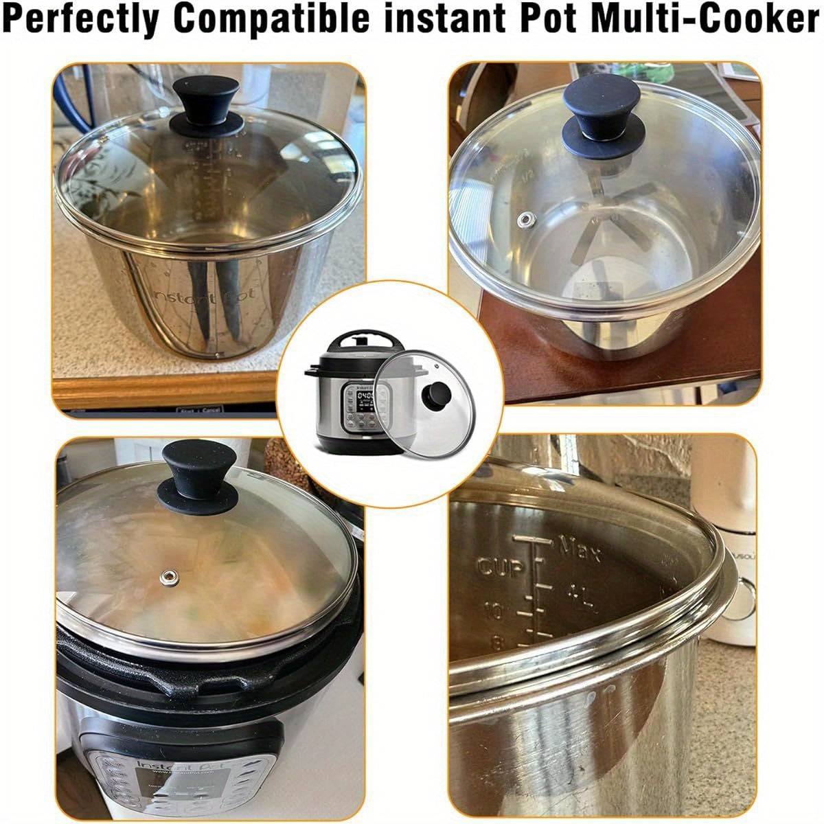 Tempered Glass Lid for 8-Quart Pressure Cooker – Replacement Accessory with Silicone Knob & Steam Vent, Heat-Resistant & Dishwasher Safe
