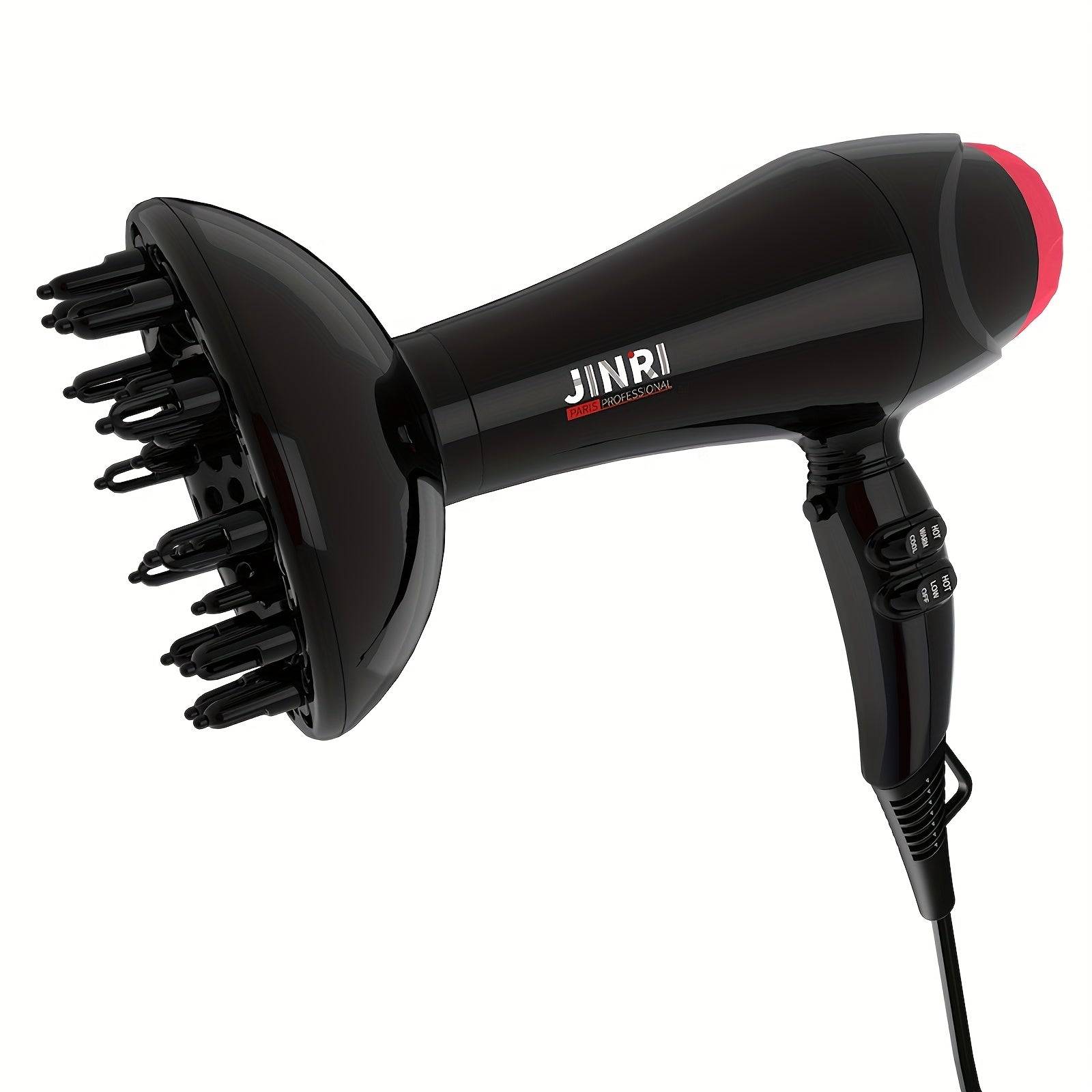 Professional Ionic Hair Dryer with Diffuser 1875W Power For Curly Hair Long Cord & Non-Folding Handle