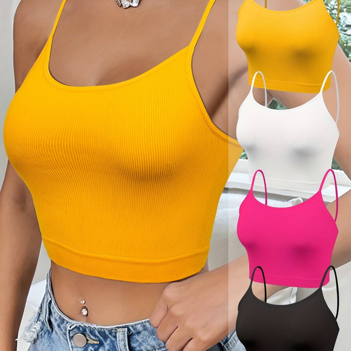 4-Pack Seamless Knit Tank Tops for Women – Soft Elastic Solid Color Camisoles for Spring, Summer & Fall