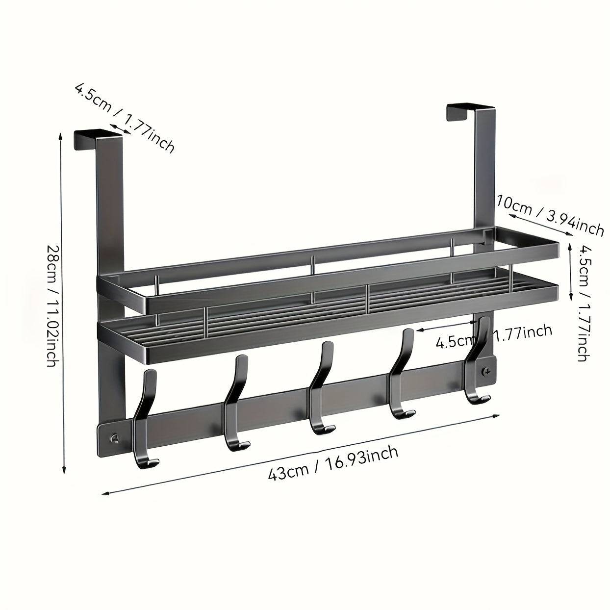 Over-the-Door Metal Organizer Rack Heavy-Duty 5-Hook Space-Saving Storage for Bathroom, Bedroom & Kitchen No-Drill Multifunctional Design