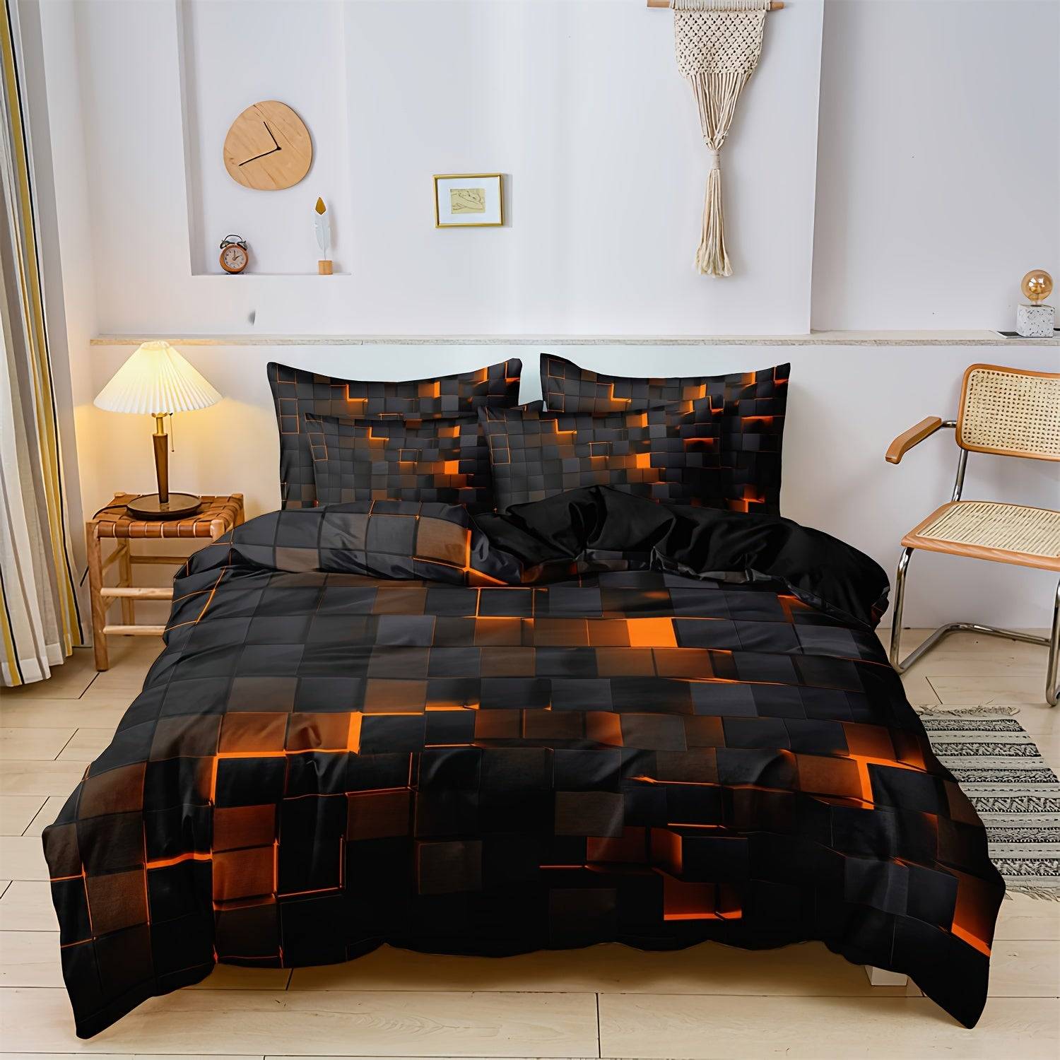 3-Piece Geometric Grid Duvet Cover Set – Multicolor Soft & Breathable Bedding, Hypoallergenic and Easy-Care for Bedroom or Guest Room