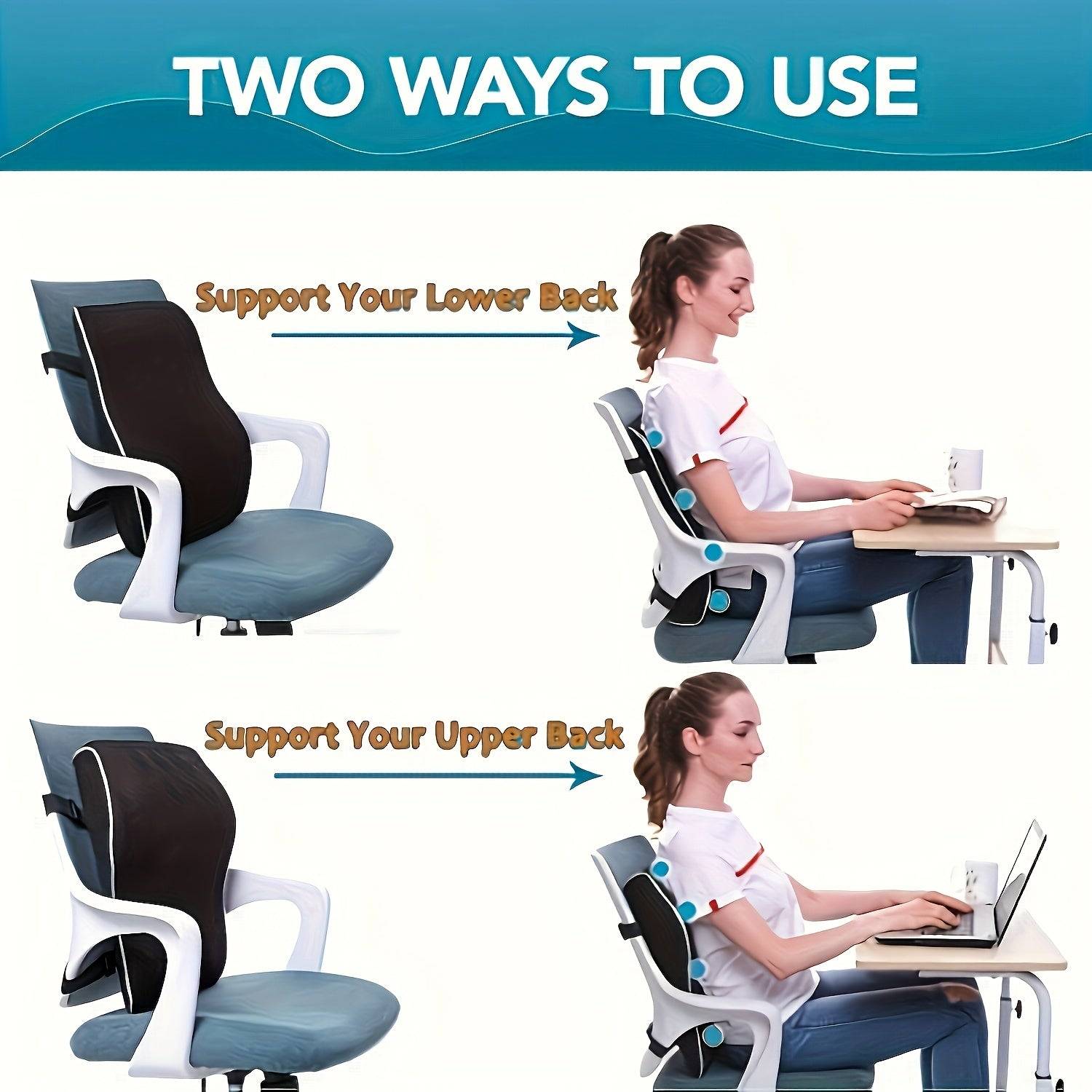Ergonomic Lumbar Support Pillow Memory Foam Cushion with Dual Adjustable Straps for Office Chair, Car & Gaming