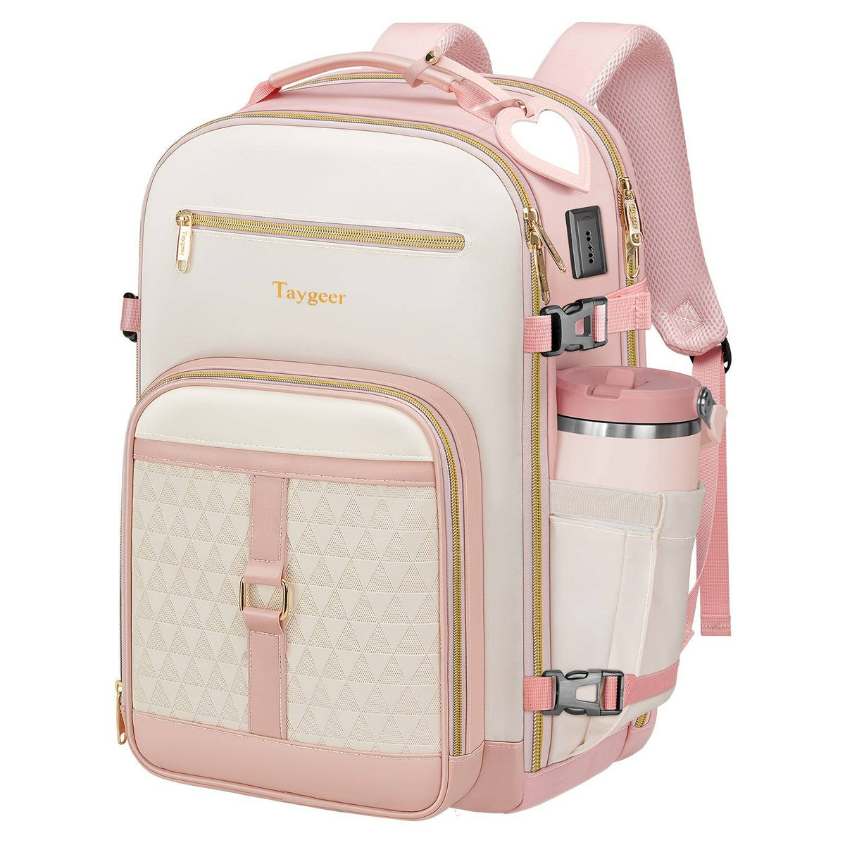 Women's Travel Backpack with USB Charging Port and Shoe Compartment, TSA 15.6" Laptop Carry-On Bag, Pink Pastel Design with Multiple Pockets
