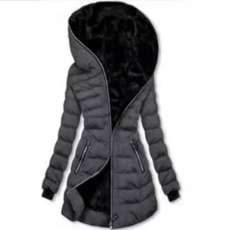 Hooded Fleece Padded Puffer Jacket For Cold Weather