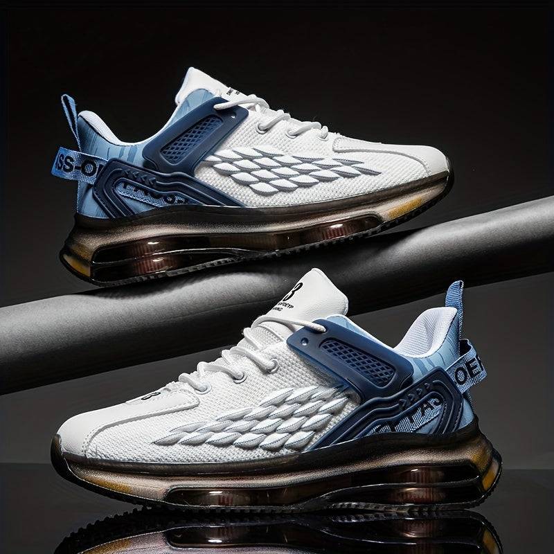 Men’s Breathable Knit Running Sneakers with Transparent Bubble Sole, Lightweight Low-Top Lace-Up Shoes for Outdoor & Casual Wear