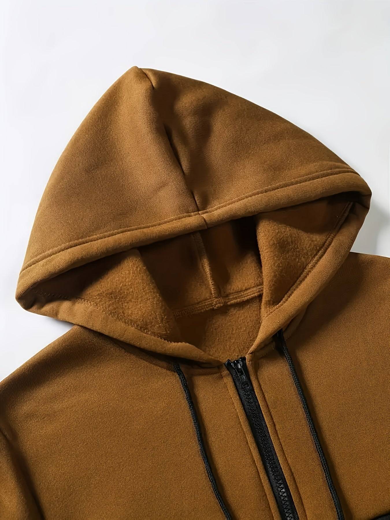 Men's Two-Piece Tracksuit, Contrast Zipper Hoodie with Long Sleeves and Drawstring Pants, Casual Outfit for Outdoor Wear