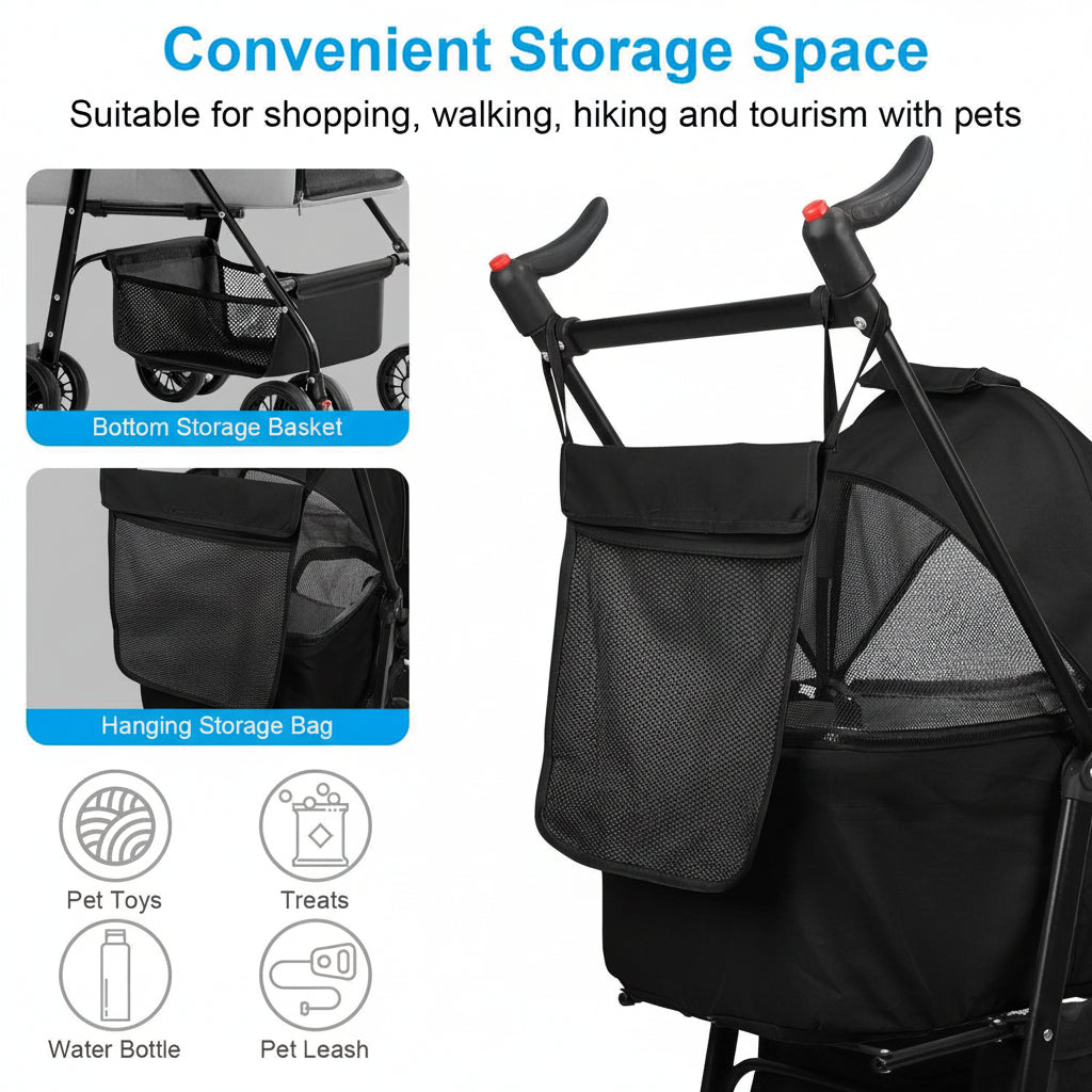 4 Wheel Foldable Dog Stroller 44 lbs