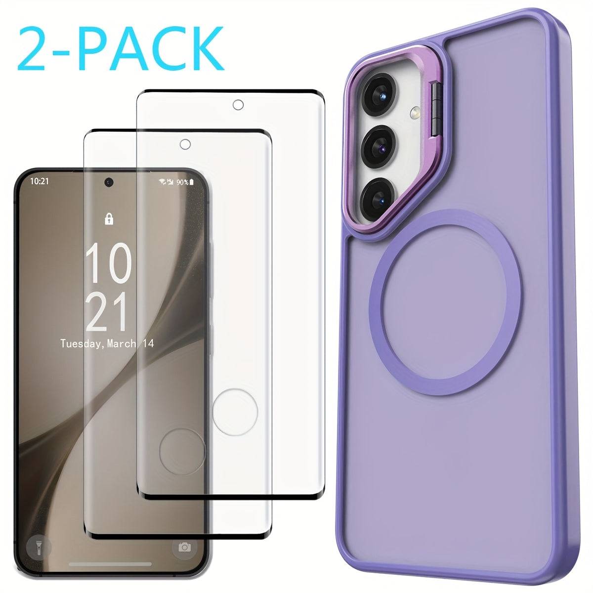 Magnetic Clear Case for Samsung Galaxy S24/S24+/S24 Ultra/FE, Shockproof Slim Bumper Cover with Kickstand and 2 Tempered Glass Protectors