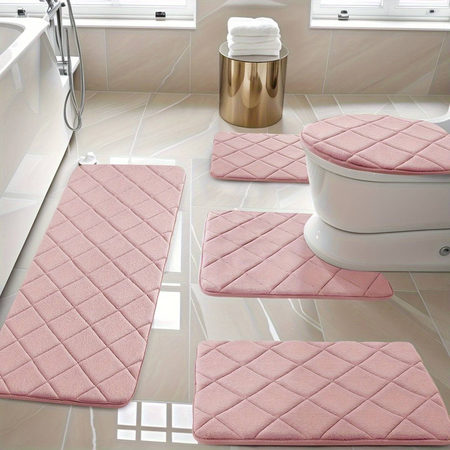 3/5pcs Bathroom Rug Set Soft Memory Foam Mats with Anti-Slip Design Machine Washable Absorbent Grey Rugs for Toilet & Floor