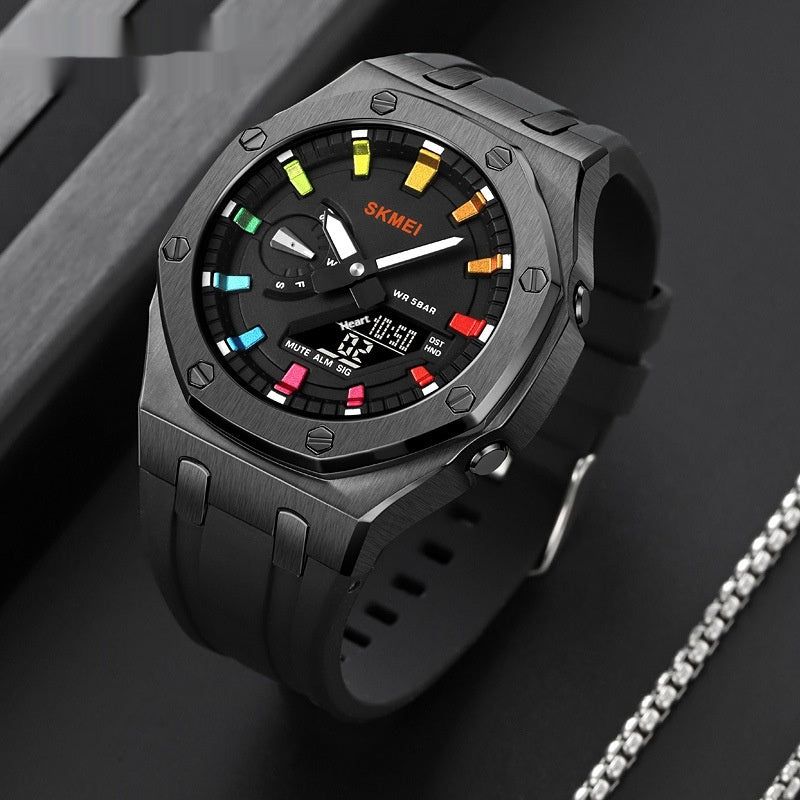 Men’s Multifunction Sports Watch Waterproof 50M Electronic LED Luminous Display with Silicone Strap