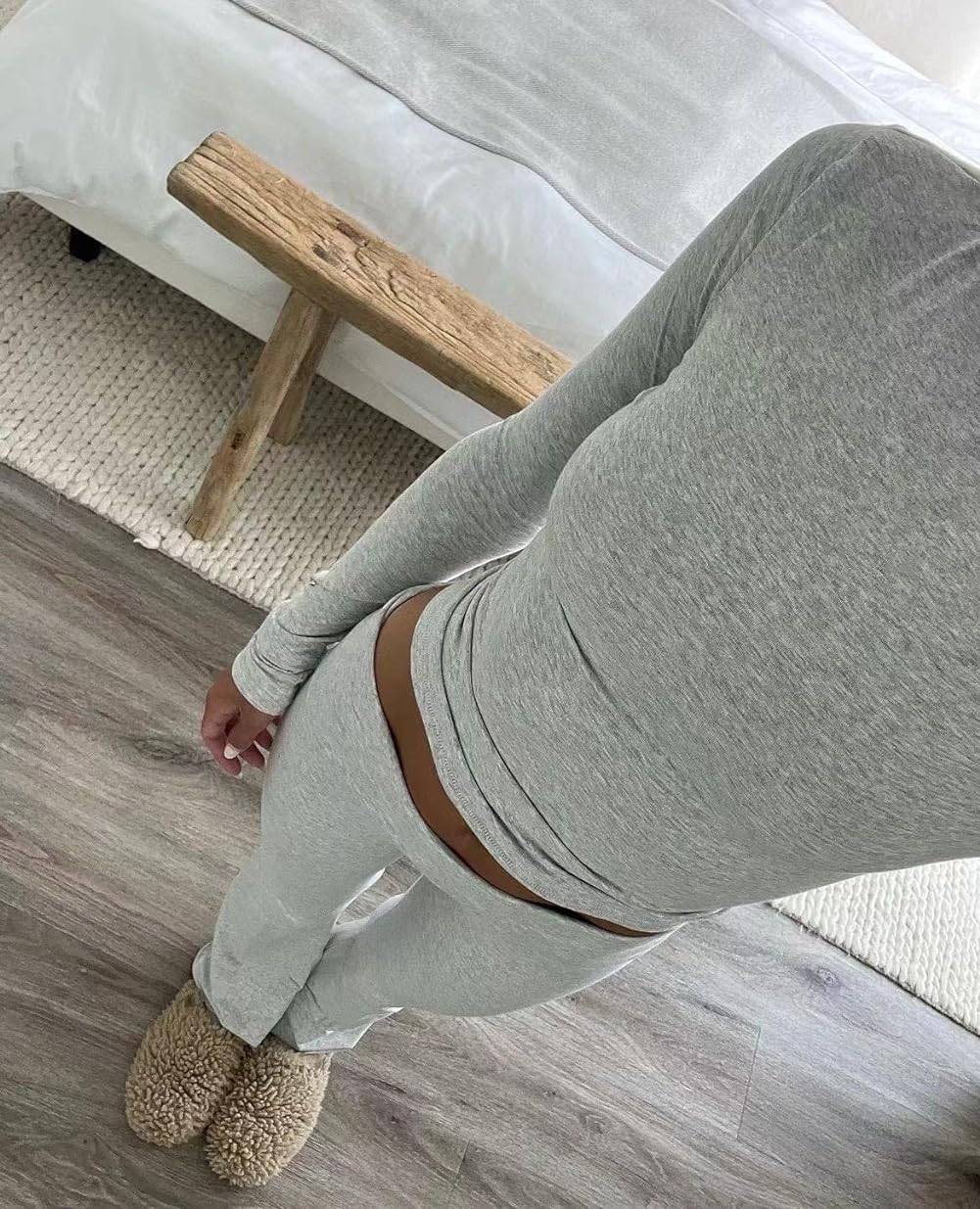 Womens Two Piece Set Long Sleeve Top High Waist Pants