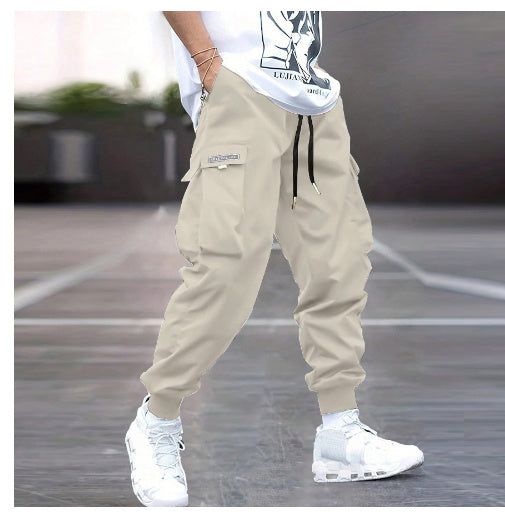 Mens Loose Fit Cargo Pants with Drawstring and Multi Pockets