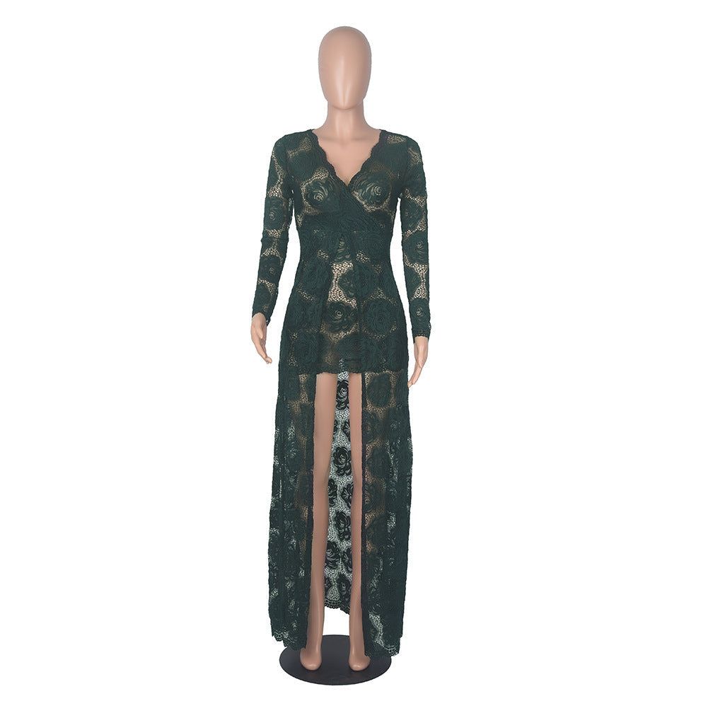 Women’s Spring Lace Dress Elegant Long Sleeve Polyester Casual European American Style in Multiple Colors