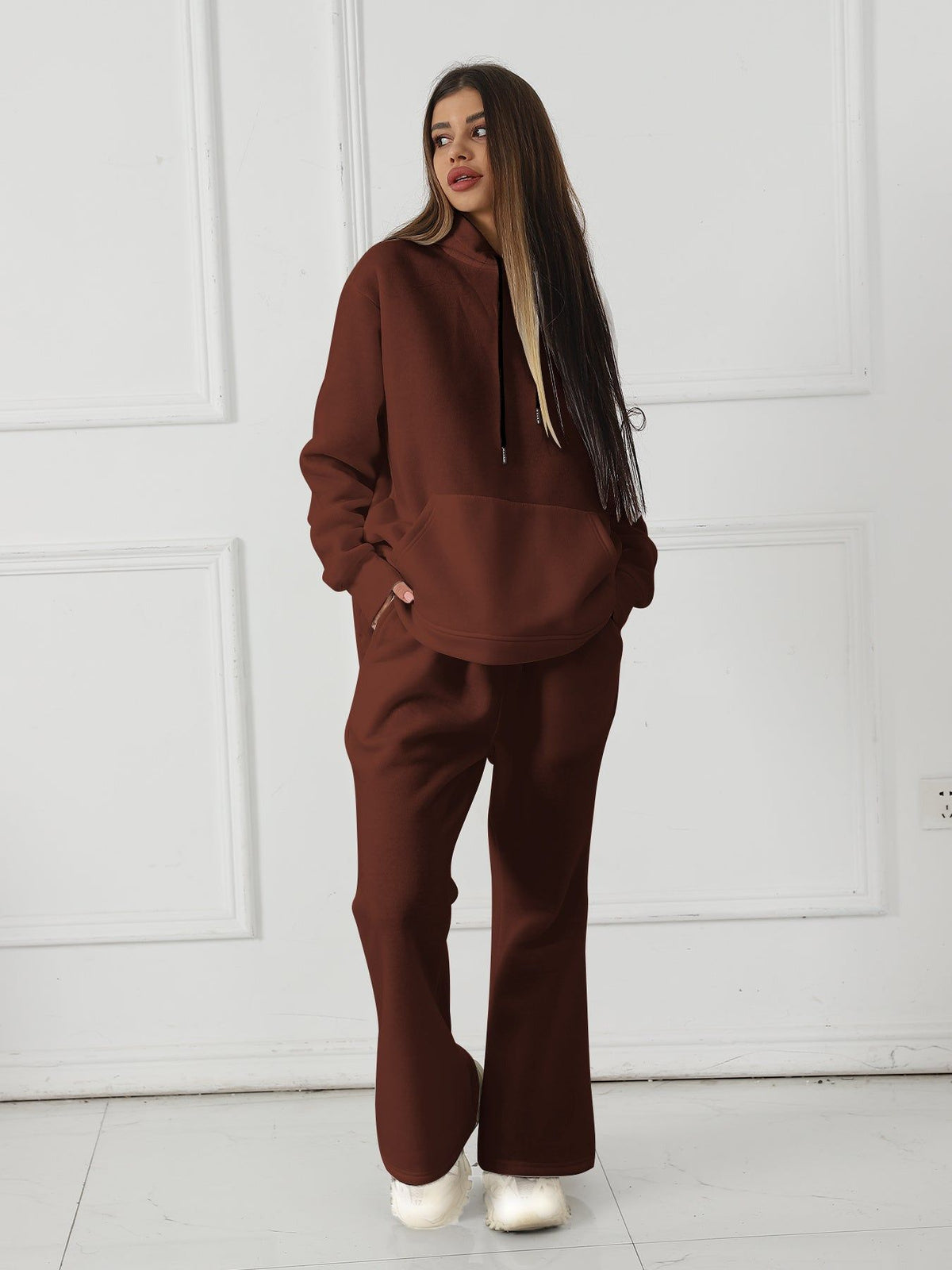 Women Two Piece Sets Solid Color Sweatshirt Outfit