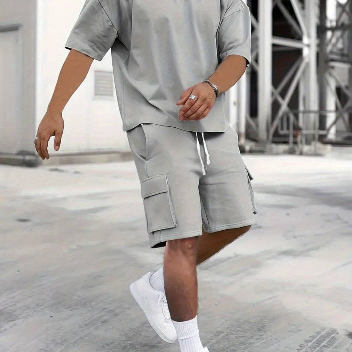 Men’s Summer Casual Suit, Lightweight 2-Piece Fashion Set in Premium Grey, Comfortable Streetwear Style