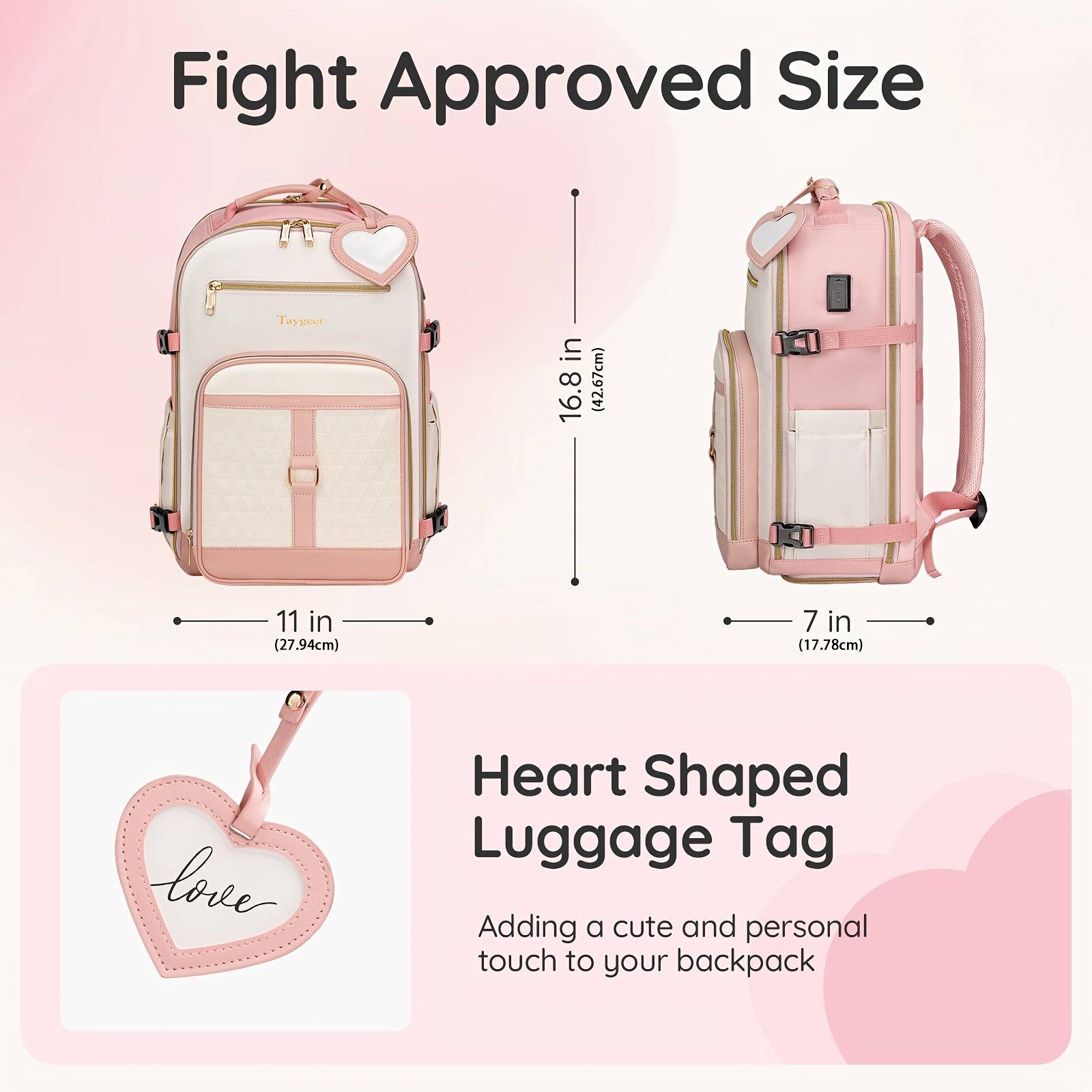 Women's Travel Backpack with USB Charging Port and Shoe Compartment, TSA 15.6" Laptop Carry-On Bag, Pink Pastel Design with Multiple Pockets