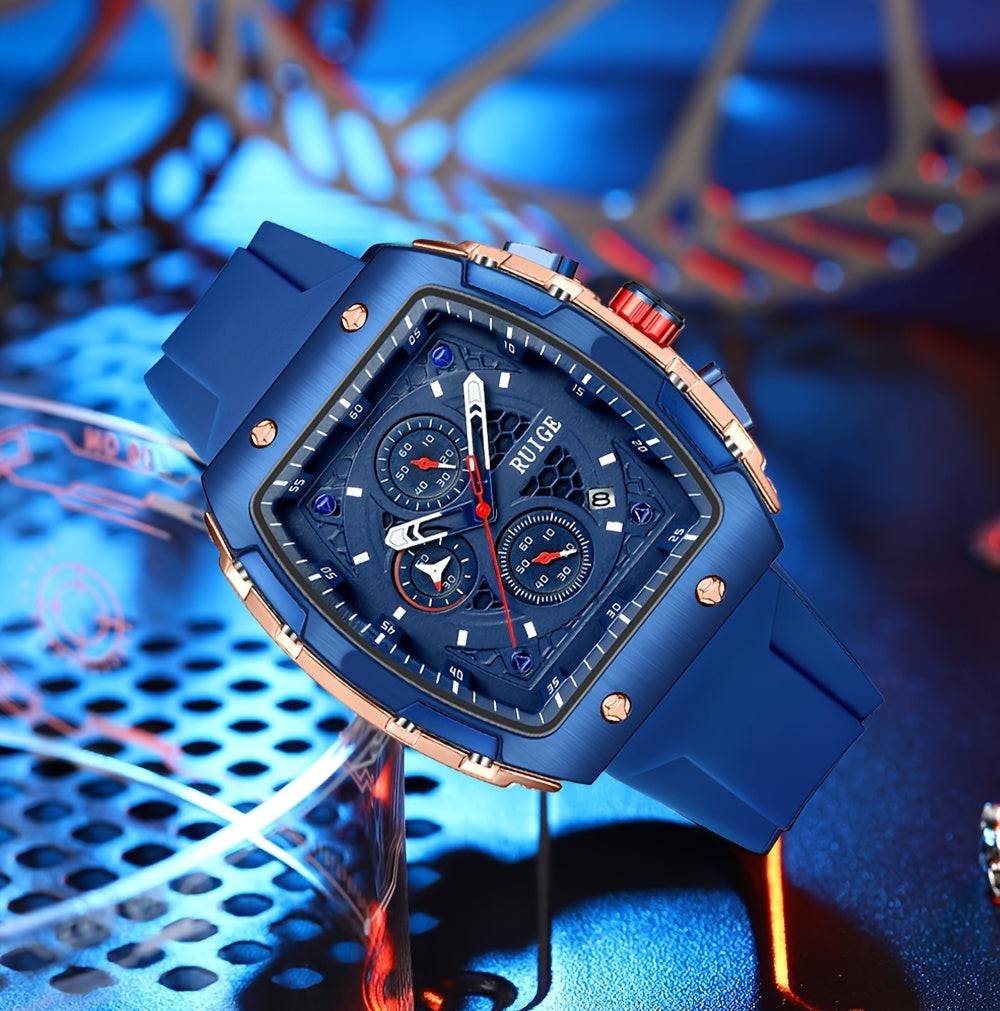 Men’s Sports Quartz Watch Barrel-Shaped Design with Luminous Hands & Silicone Strap, Fashion Gift Wristwatch