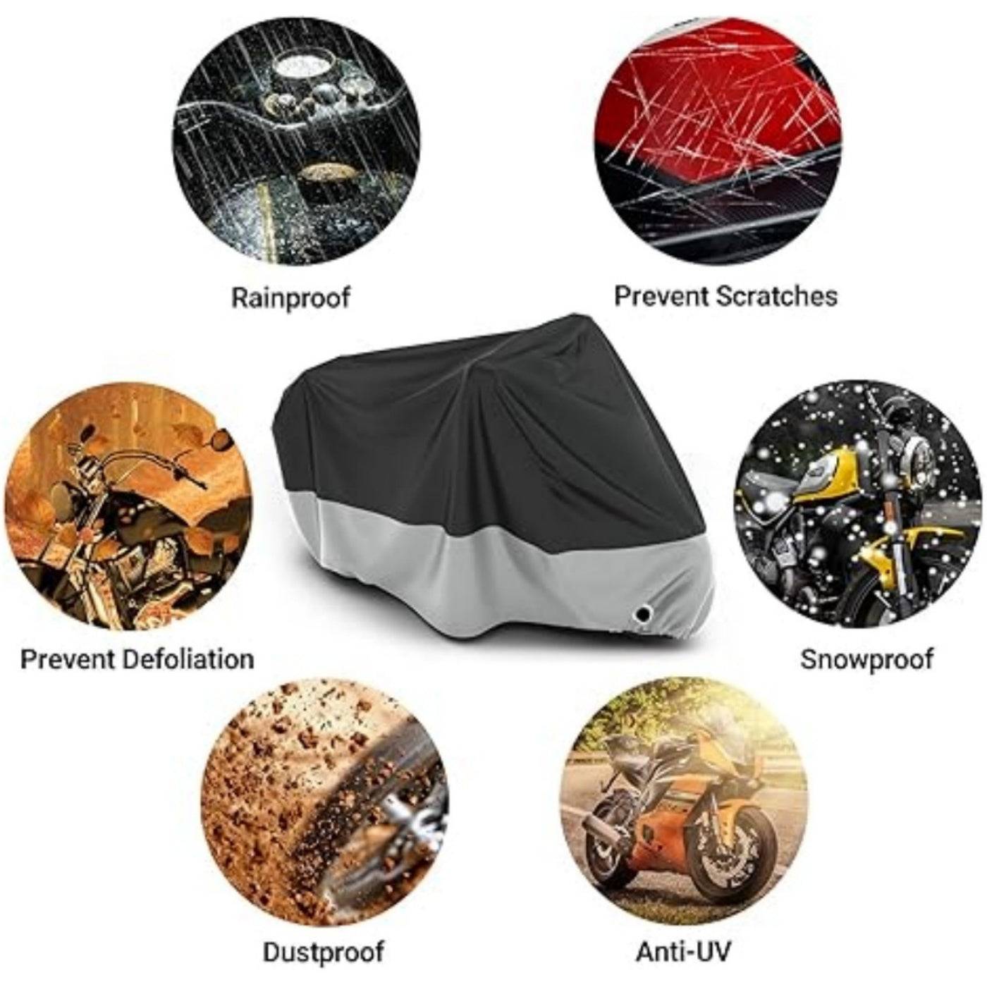 Motorcycle Cover Waterproof Outdoor All-Season Protection with Lock-Holes Rain, Snow, Wind & Dustproof Universal Fit for Motorbikes