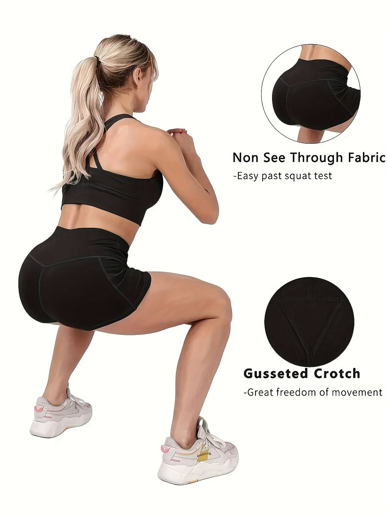 3-Pack Women’s High-Waist Workout Shorts with Pockets, Breathable Stretch Fabric, Non-See-Through Tight Fit for Running & Fitness