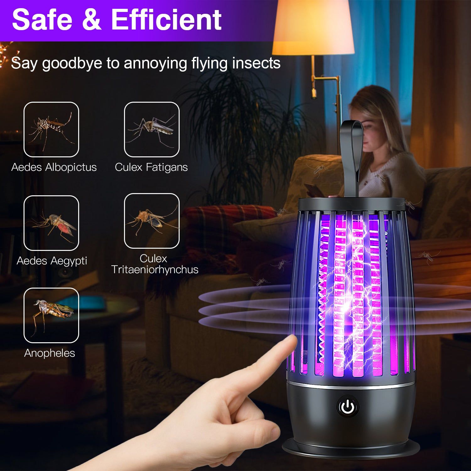 Rechargeable Insect Zapper Lamp with 3000V Grid and UV Light