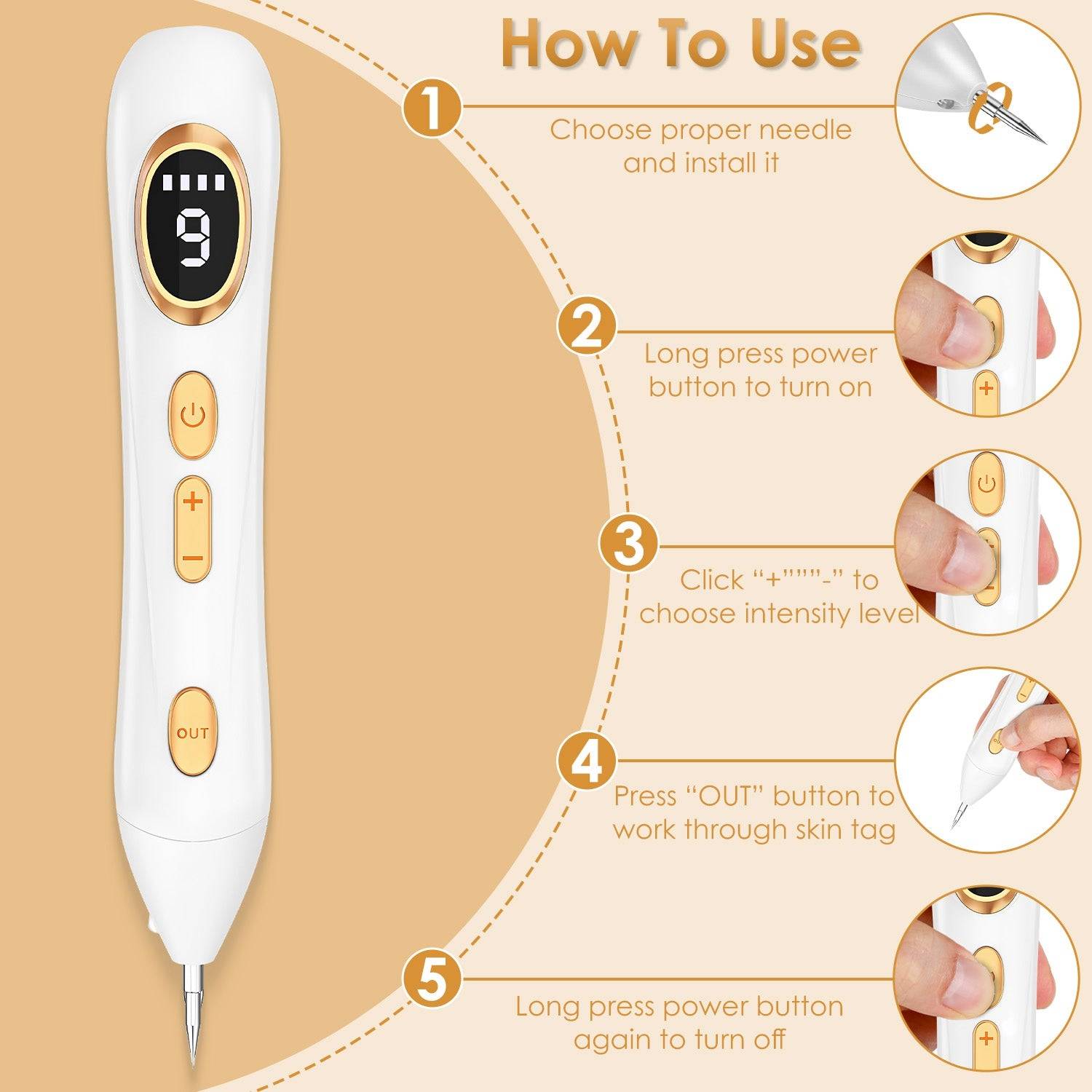 Skin Tag Remover Pen with LED Light and 9 Intensity Levels