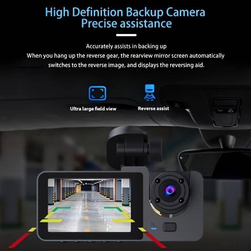 HD Dash Cam for Cars with reverse assist and ultra-wide field view, providing high-definition backup camera functionality for safe parking.