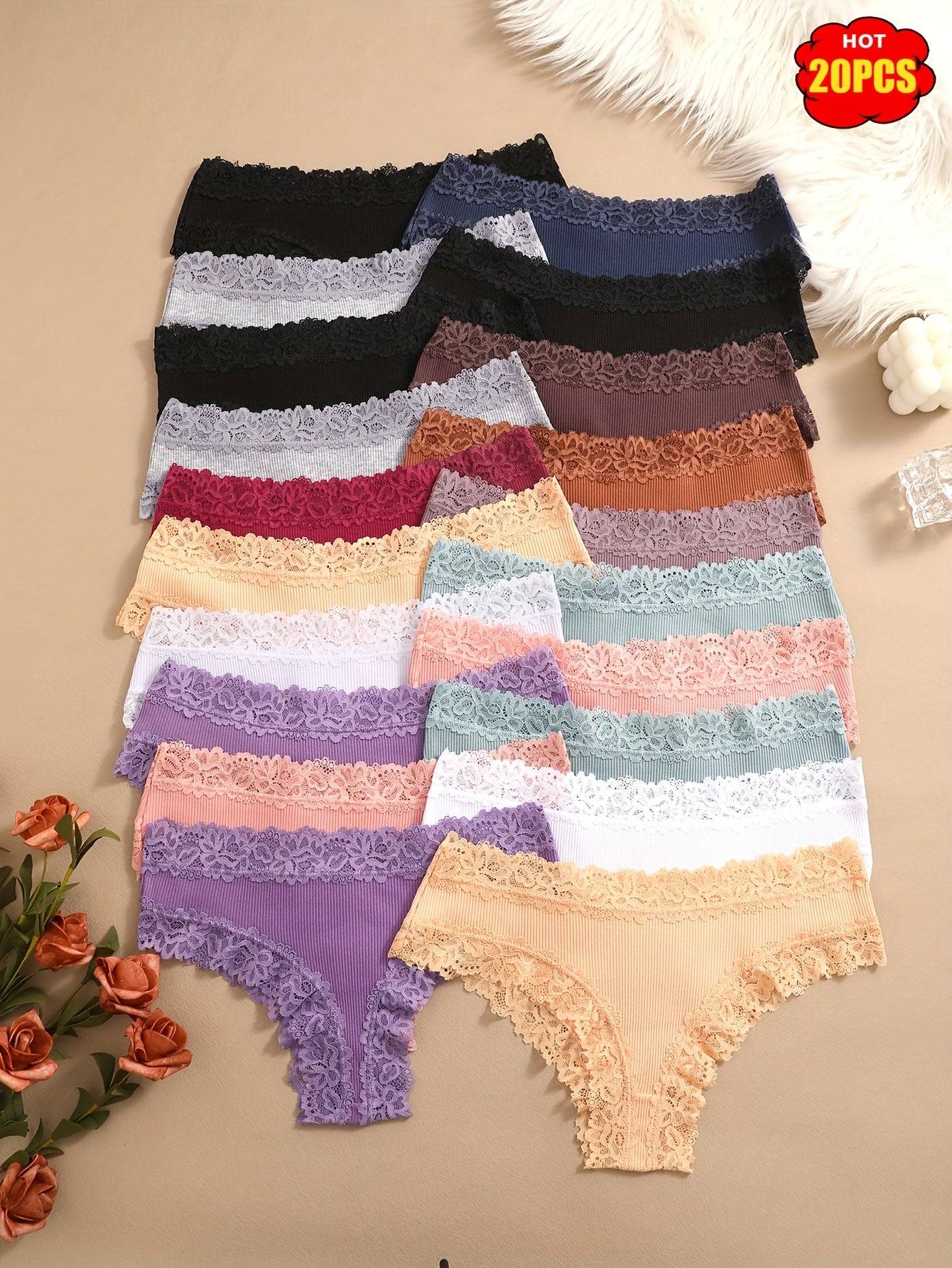 20-Pack Women’s Lace Triangle Panties Breathable Soft Underwear for Daily Comfort & Commuting