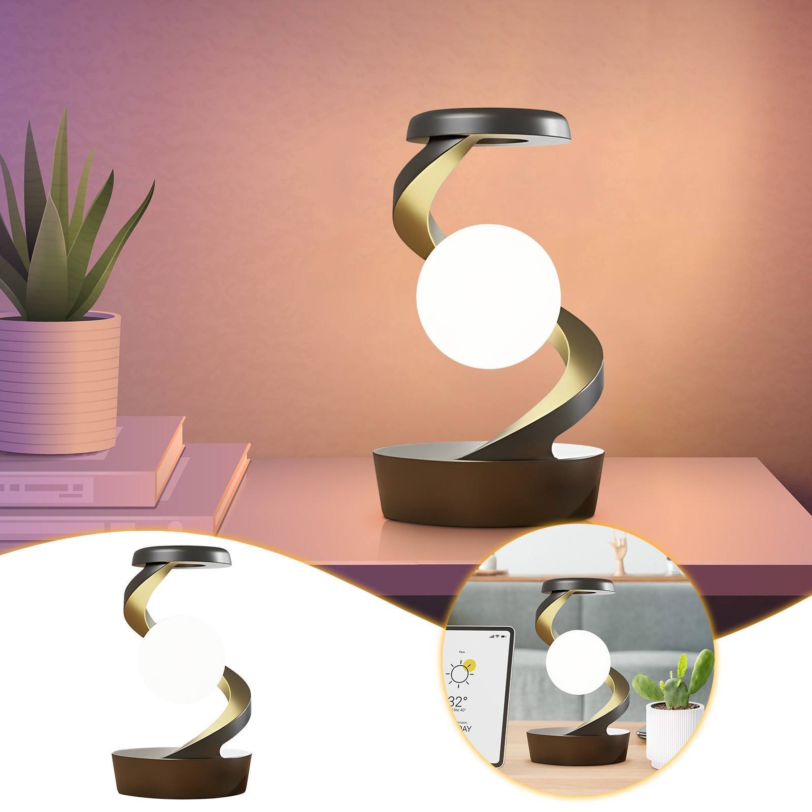 Rotating Moon Desk Lamp With Phone Wireless Charging Sensor Control Table - PMMNAPOLES