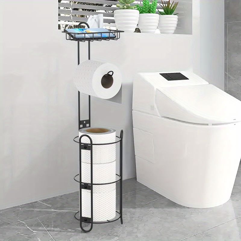 Freestanding Toilet Paper Holder With Storage Shelf