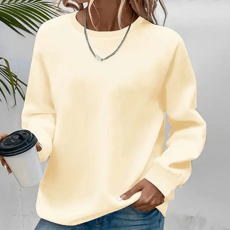 Solid Color Sweatshirts with Relaxed Pullover Fit