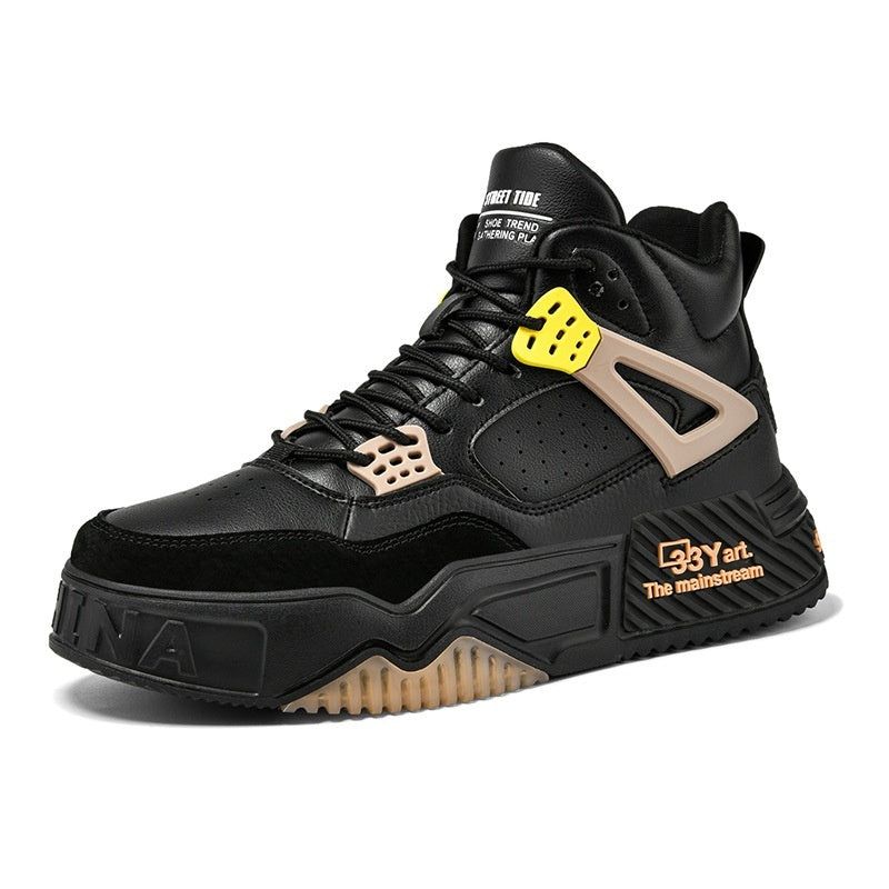 Men’s High-Top Platform Sneakers Microfiber Lace-Up Combat Style Breathable Sports Shoes