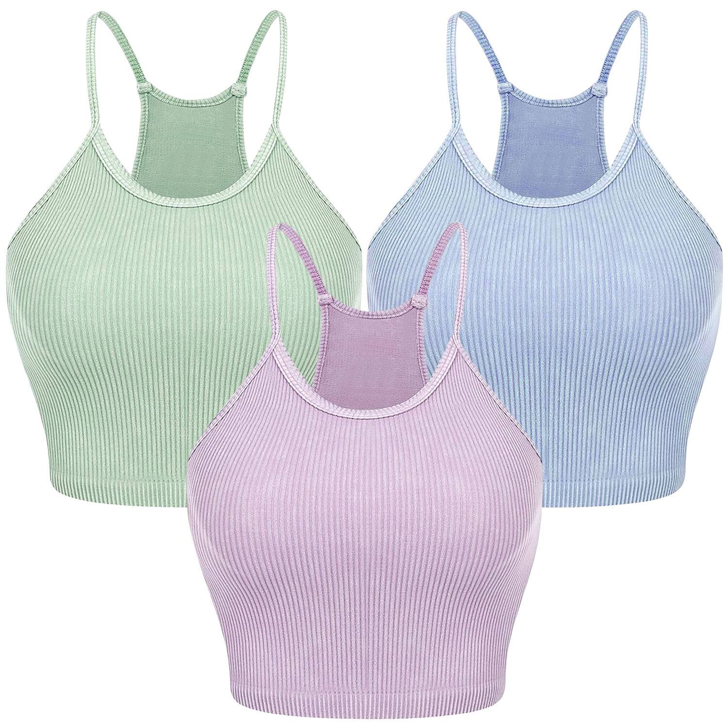 Women Ribbed Crop Tops 3 Pack Stretch Tank Set