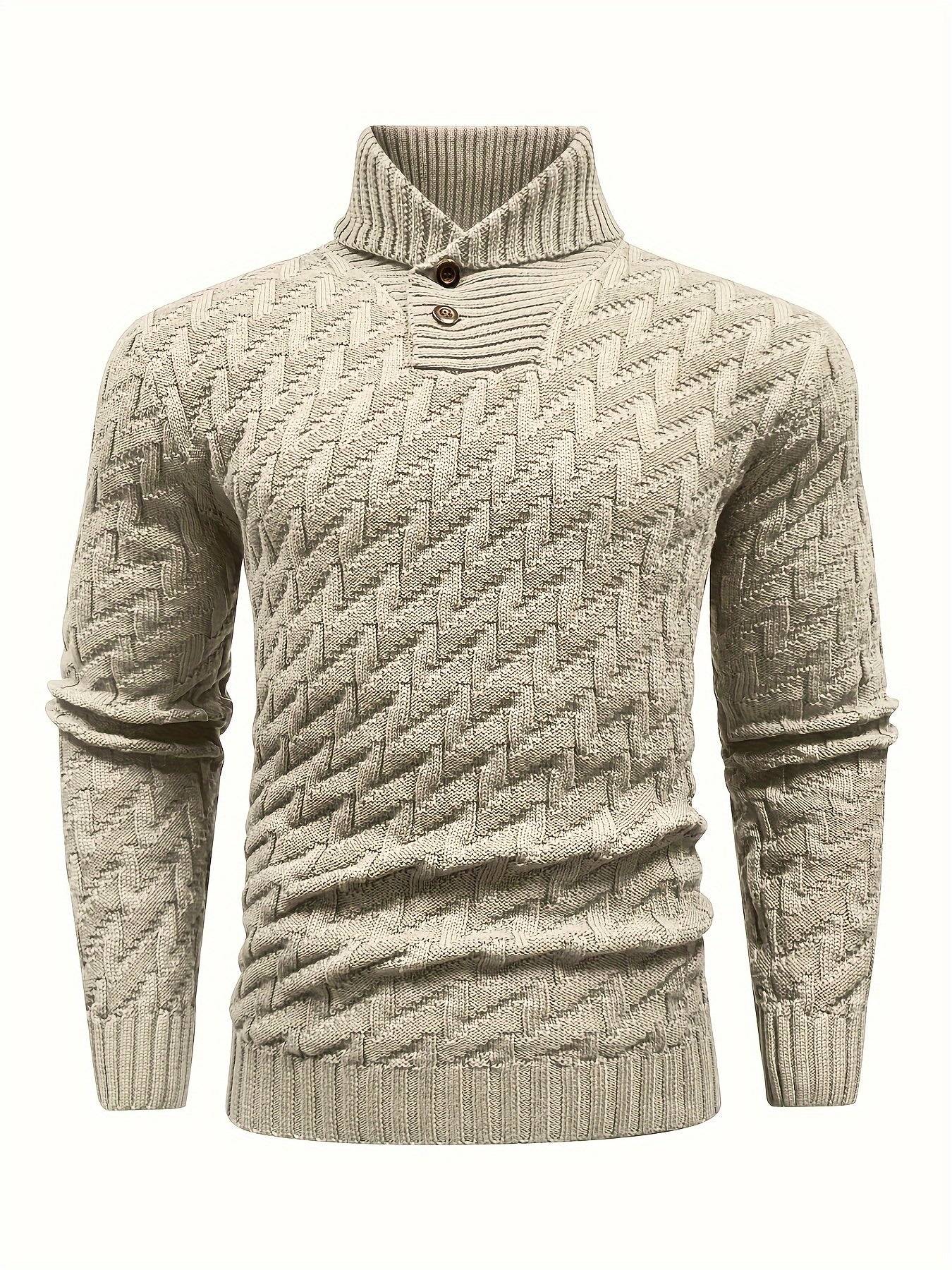 Men’s Casual Solid Textured Sweater Warm Lapel Design for Commuting & Everyday Wear