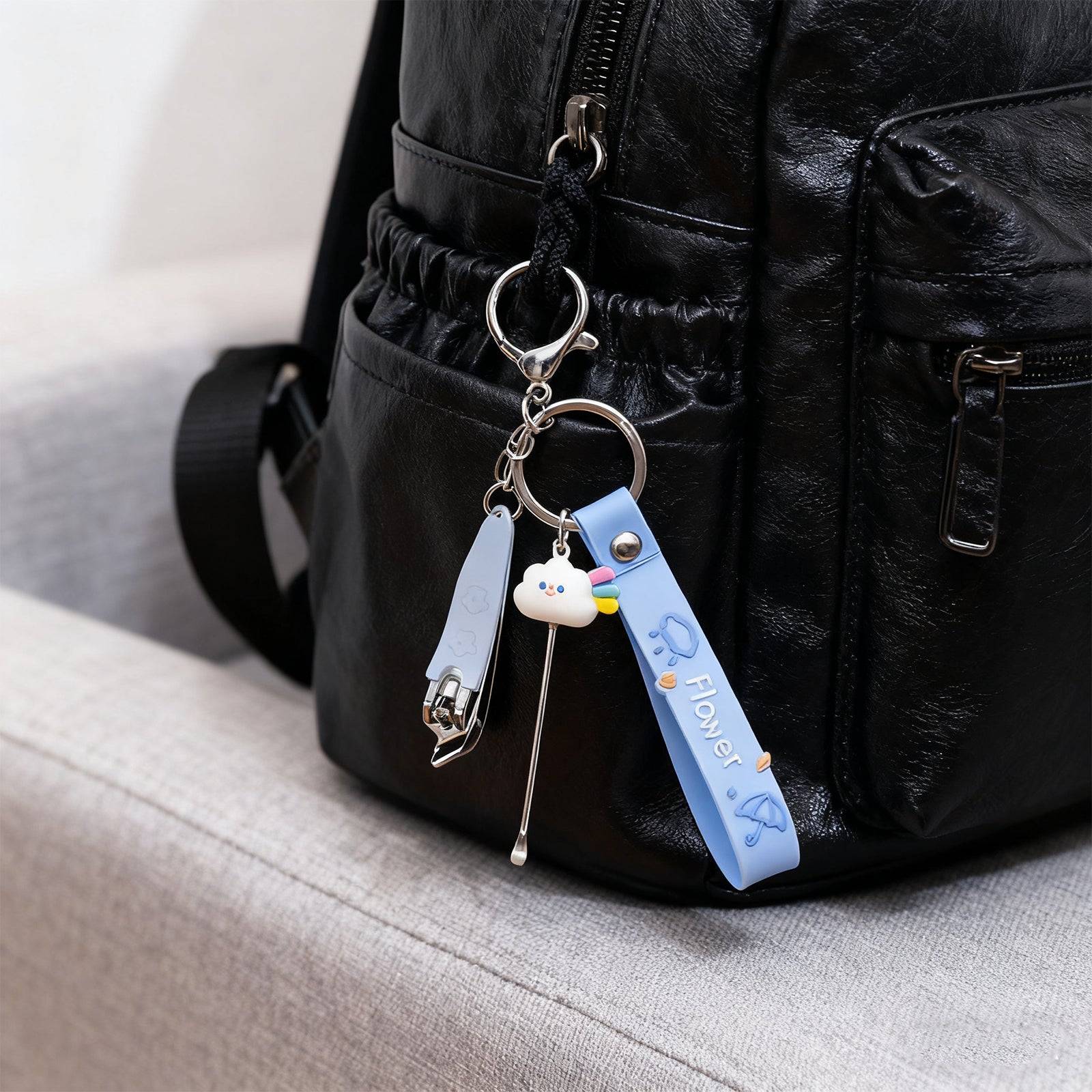 Portable Nail Scissors Set with Keychain Blue